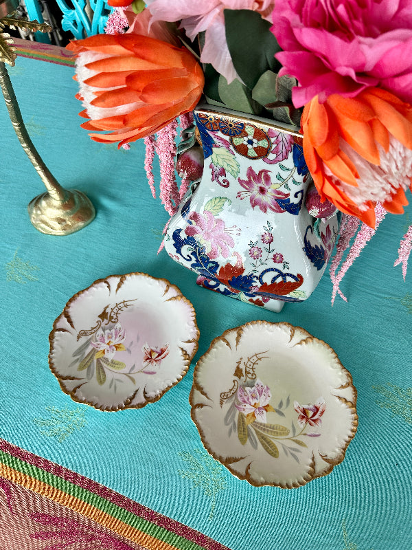 Antique Limoges Plates,Orchid, Hand Painted, Floral, Gold Trim Pair