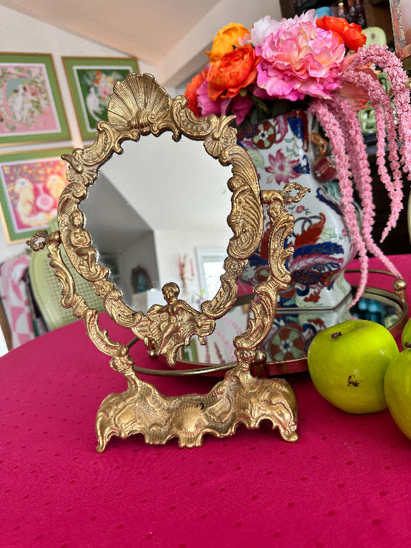 Vintage Brass Mirror on Stand - Found