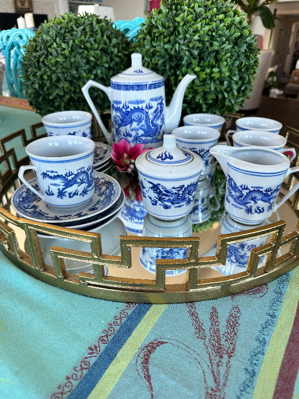 Blue and white outlet china tea set