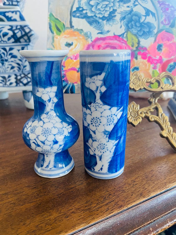 Blue Vase with Sakura Cherry Blossom Antique Japanese Porcelain