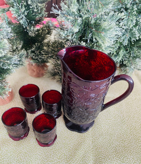 Vintage - Ruby Red -Wine /Water Goblets Glasses - Set Of 4