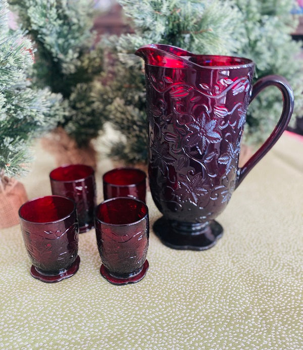 Vintage - Ruby Red -Wine /Water Goblets Glasses - Set Of 4