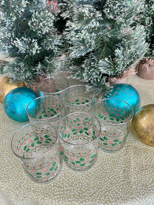 Libbey Christmas Drinking Glasses Holly Berry 15oz Vintage Holiday Set -  Ruby Lane