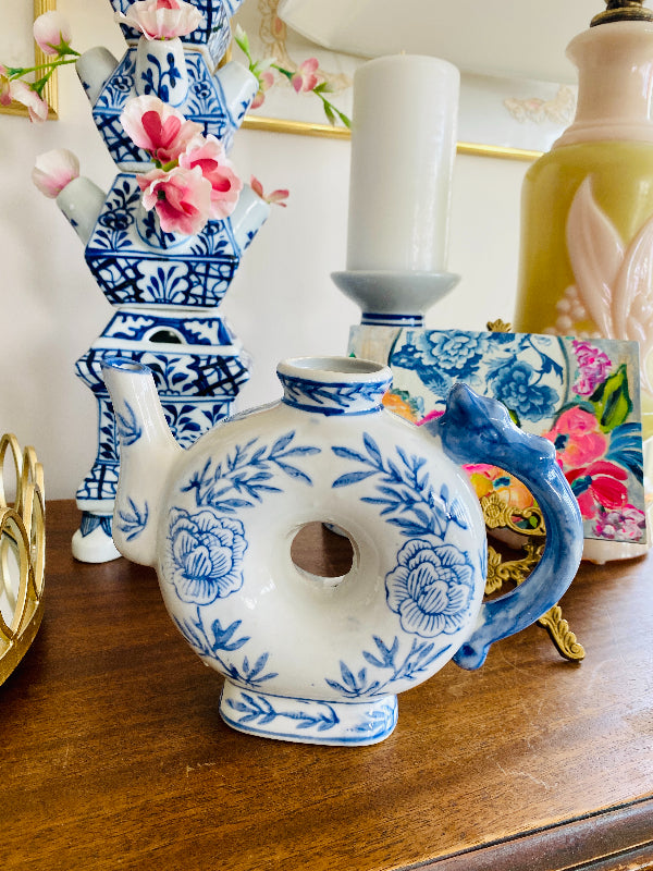 Blue and White Tea Pot Set Donut Porcelain Tea Pots With Lids, Blue and  White Chinoiserie Chinese Geometric and Floral Patterns 