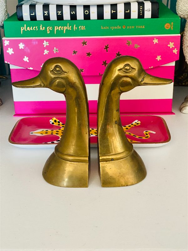 Pair of Mid-Century Brass Chrome Bookends with Louis Vuitton