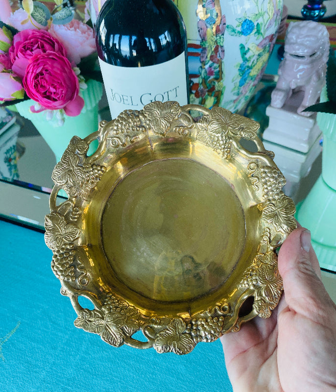 Vintage Brass Grapevine Pattern Wine Coaster