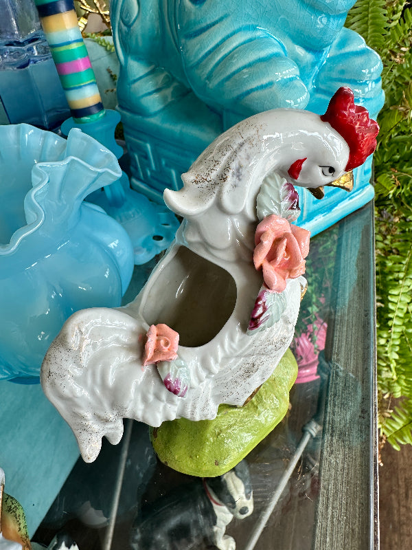 Antique Rooster Copadimonte Planter, 2 AVAILABLE, EACH SOLD SEPARATELY