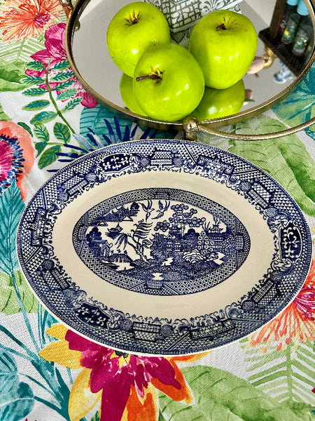 Blue Willow Oval Platter USA Pottery