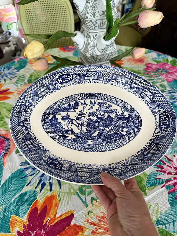 Blue Willow Oval Platter USA Pottery