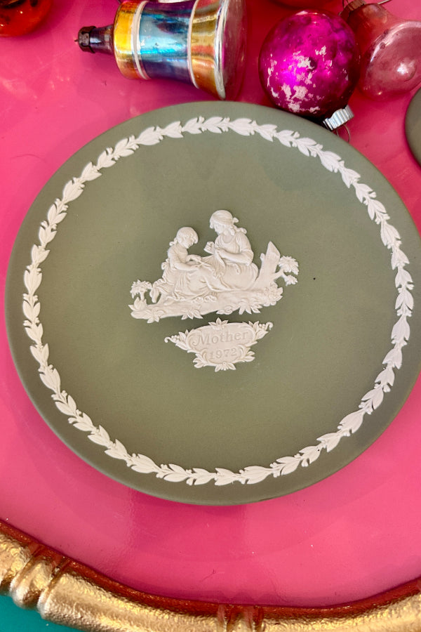 * Vintage Wedgwood  Jasperware Vase Sage Green, Vintage Trinket Dish, Plate, Mother's Love 1972, Sage Green EACH SOLD SEPARATELY