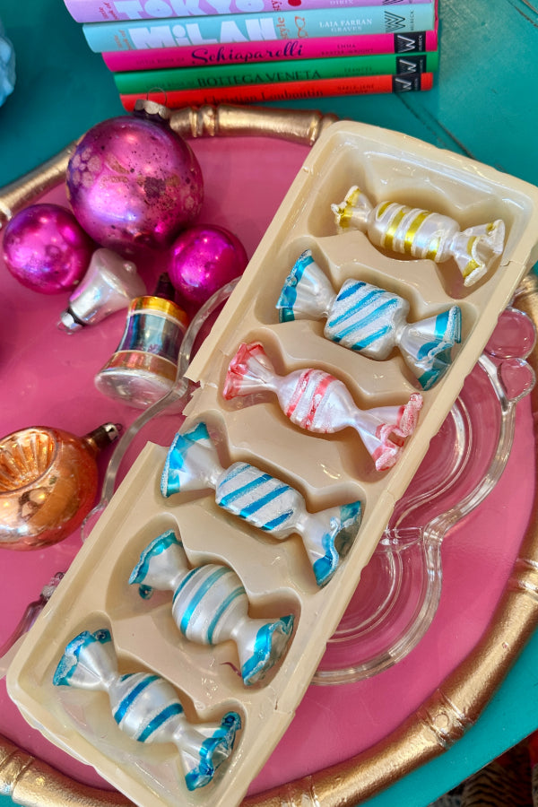 Vintage Glass Candies Set of 5, Blue, White Yellow - Vintage Glass Candies, Set of 6, Blue, Yellow, Pink