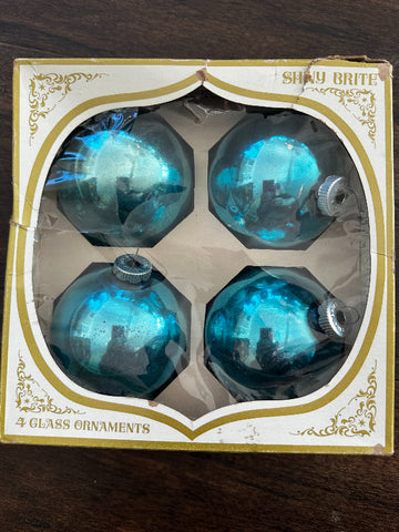 Vintage Shiny Brite Ornaments, Large Blue, Set of 4, Original Box