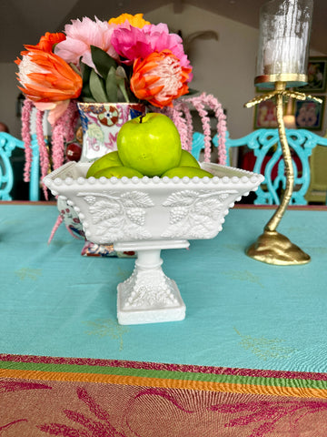 Vintage Westmoreland Milk Glass Compote Grape Vine Beaded Pattern