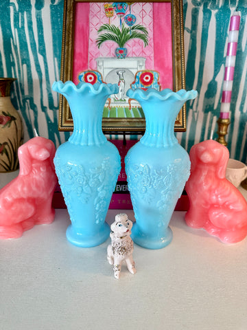 Antique Vases, Portieux Vallerysthal, 1907 Blue Opaline