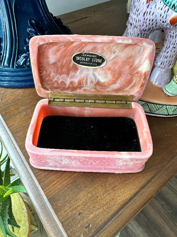 Vintage Jewelry Box, Incolay Pink Stone