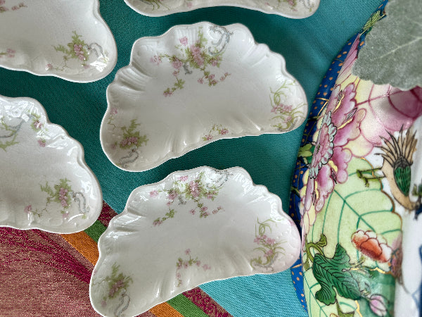 Antique bone Plates, Fish Plates, Johnson Brothers, England, Set of 6