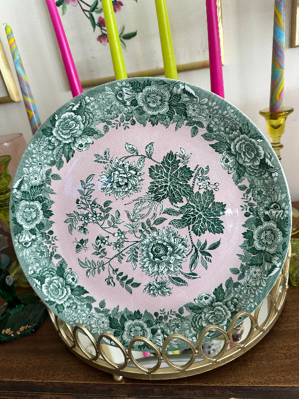 Vintage Spode Platter, Pink and Green, Archive Collection "Jasmine" circa 1825, Reproduction