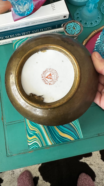 Vintage Dish, Plate with Brass Back, Lotus and Dragonfly Design