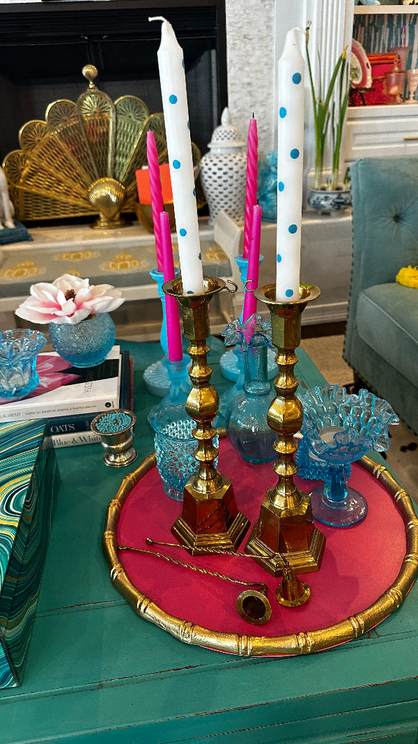 Vintage Brass Candlesticks With Snuffers, Options to buy as a pair or single