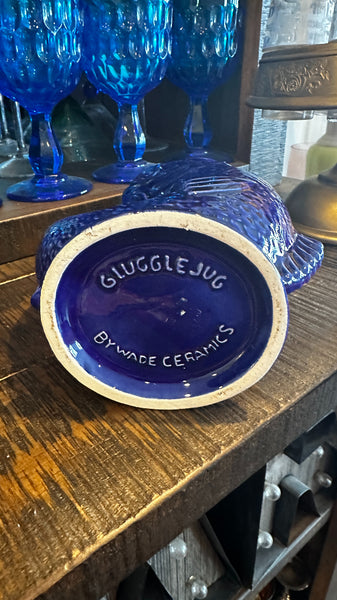 Vintage Gurgle Pot, Gluggle Jug, Fish Decanter, Blue, Wade Ceramics