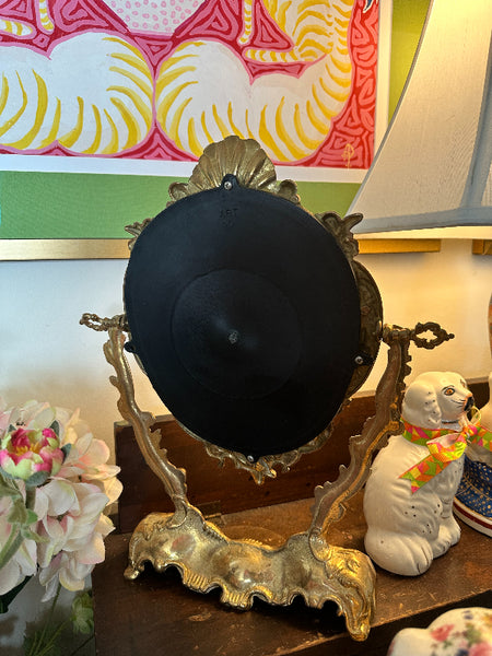 Vintage Brass Mirror Stand, Art Nouveau Style, Angel and Shell Motif