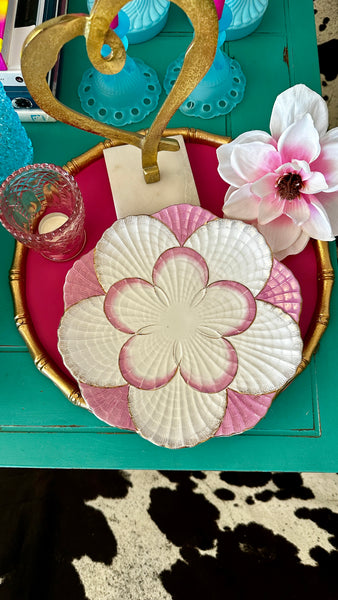 Antique Plate, Pink white with Gold trim, Scalloped Edge