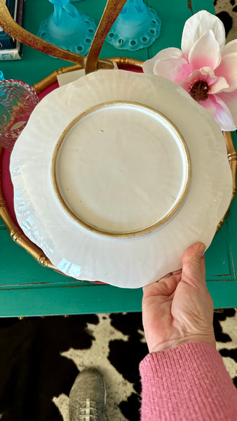 Antique Plate, Pink white with Gold trim, Scalloped Edge