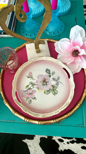 Antique Plate, Germany 47, Hand Painted, Pink and Green Floral, Gold Detail, Handled