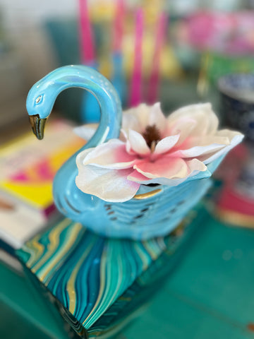 Vintage Swan Planter, Turquoise and Gold Luster