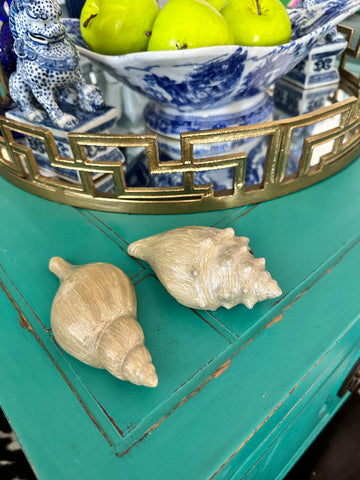 Vintage Shell Trinket Dish,  Enamel and Brass, Cream and Gold Tone, 2 Available  EACH SOLD SEPARATELY