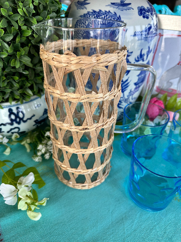 Cane Raffia Glass Pitcher with Lattice Cane Raffia – The House of Hanbury