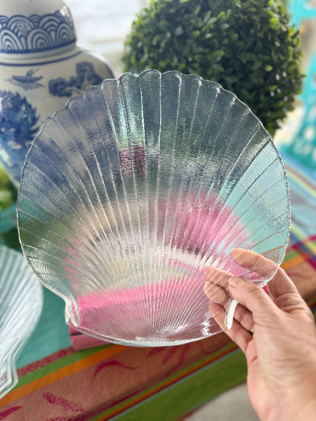 Vintage Plates, Arcoroc Scallop Shell Glass Dinner Plates, Set of 5