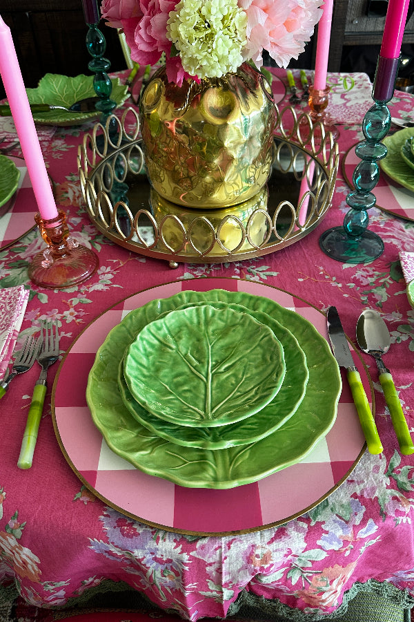 Vintage China Set, Green Cabbage Leaf, Olfaire, 4 Dinner Plates, 4 Salad Plates, 4 Dessert Plates, Leaf Serving Plate, Small Serving Bowl