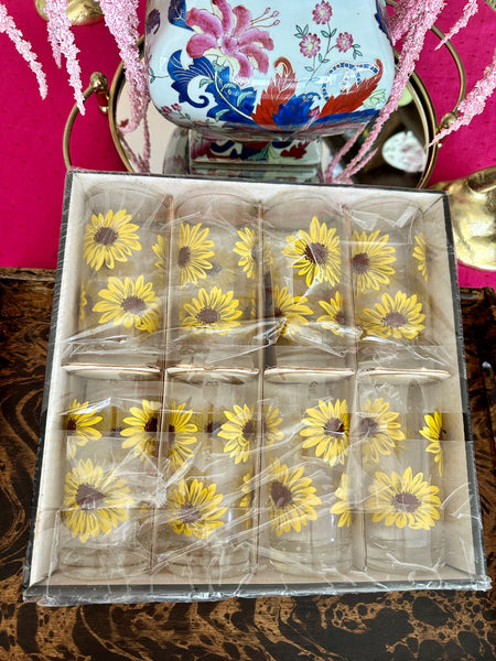 Vintage Libbey Glasses, Sunflower, Highball, Set of 8, original box