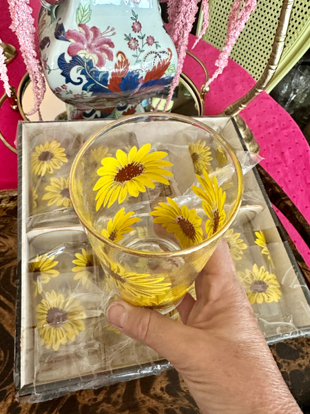 Vintage Libbey Glasses, Sunflower, Highball, Set of 8, original box
