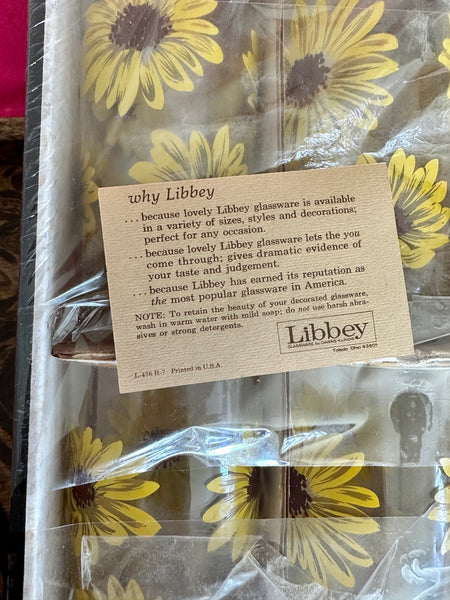 Vintage Libbey Glasses, Sunflower, Highball, Set of 8, original box