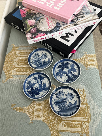 Vintage Coaster Set, Porcelain, Blue and White, Chinoiserie