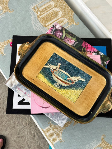 Vintage Florentine Tray, Bird Design, Vietri, Italian