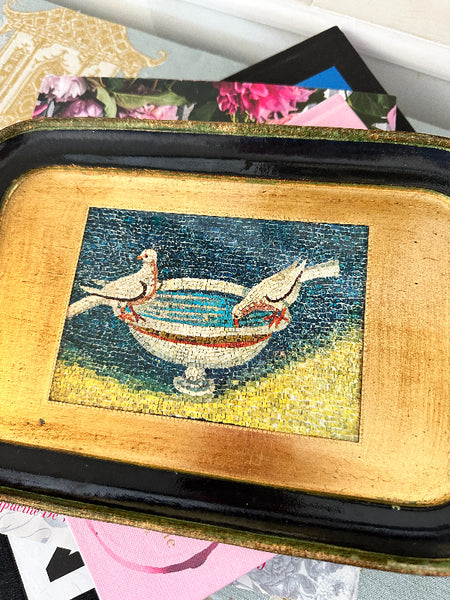 Vintage Florentine Tray, Bird Design, Vietri, Italian