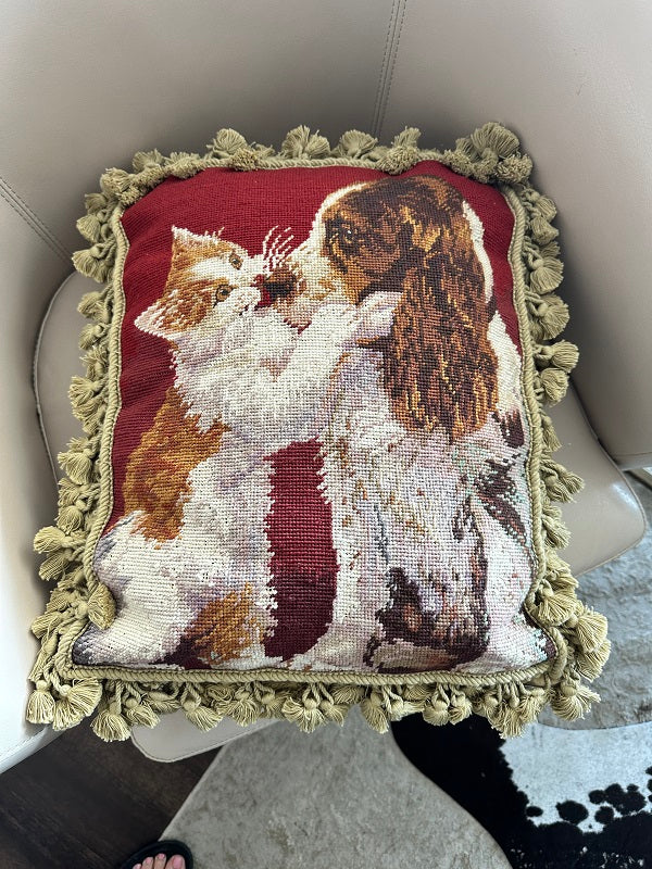 Pair of Vintage Square Needlepoint Pillows - Fireside Antiques