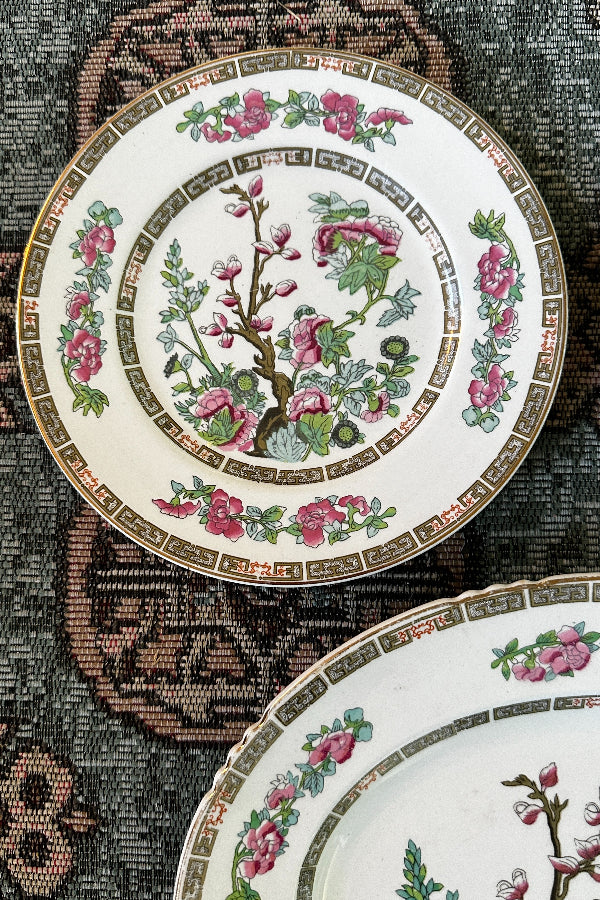 Vintage China, Oval Platter, Salad Plates Set of 4, Indian Tree Pattern, Maddock England