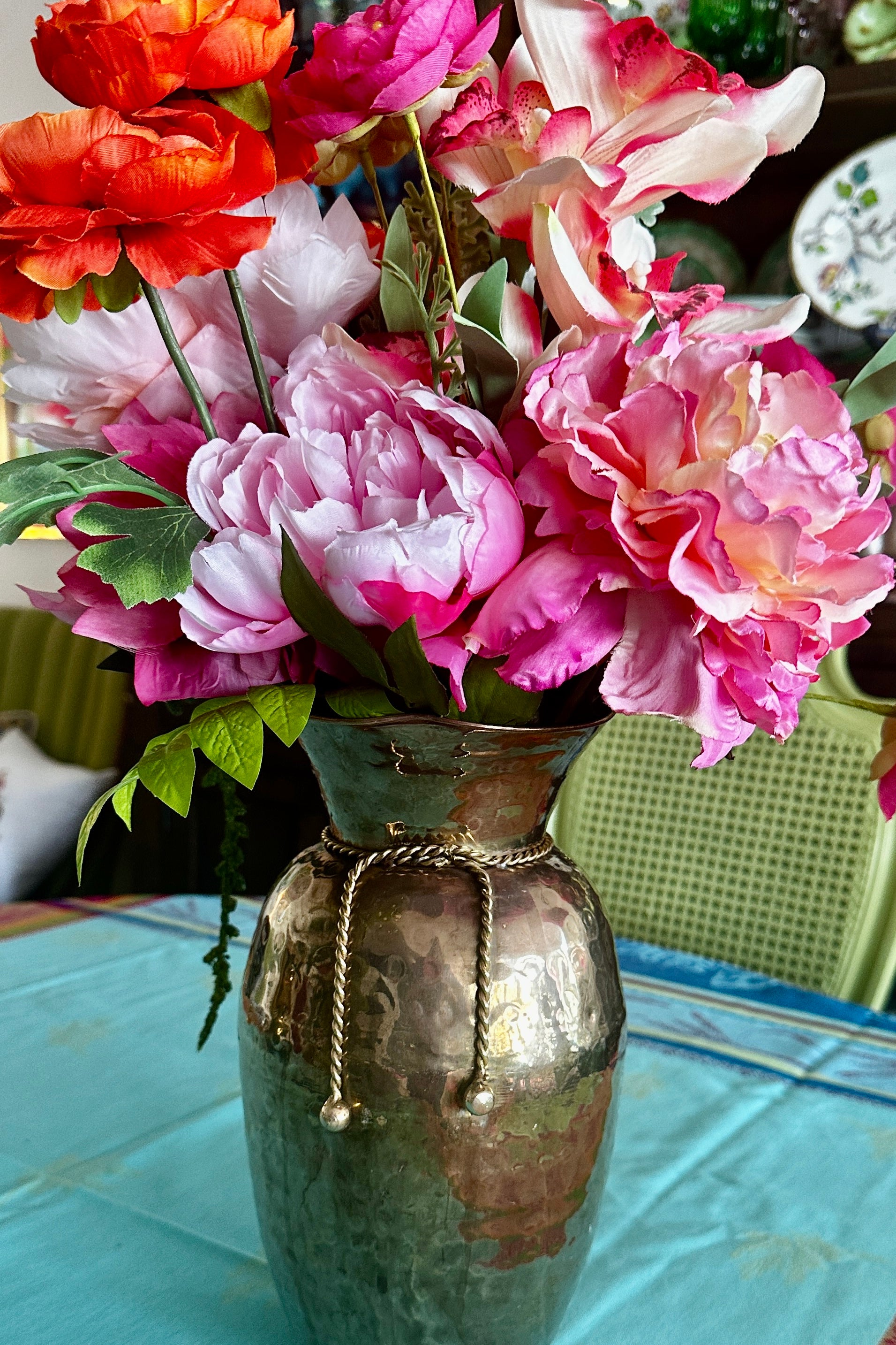 Vintage Brass Spittoon Vase - Rope Detail