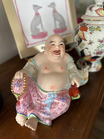 Vintage Buddha Figurine, Meditating, Laying Down, Happy Buddha, Porcelain Figure, Asian