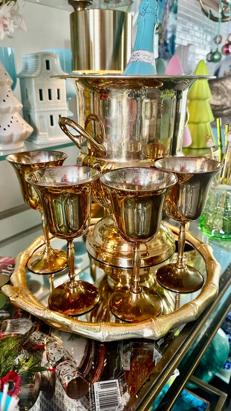 Vintage Brass Champagne/Wine Bucket & 4 Goblets - Made In India