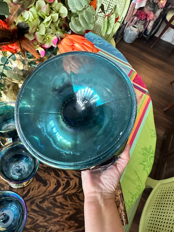 Vintage Pitcher Carnival Blue Glass, Grapevine Pattern – The House