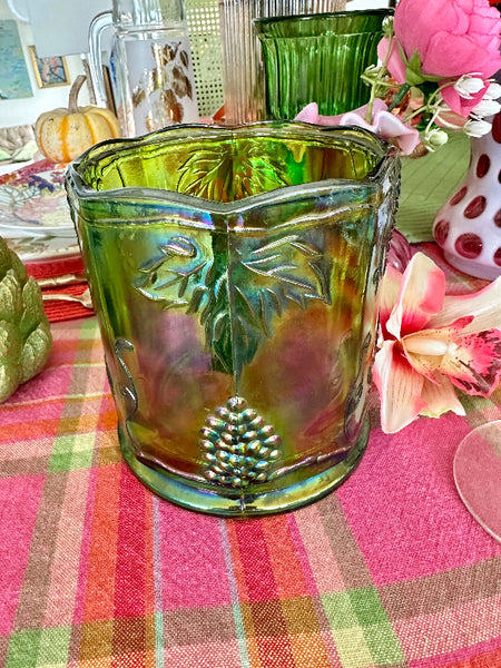 Vintage Canister Jar Green Indiana Carnival Glass Iridescent