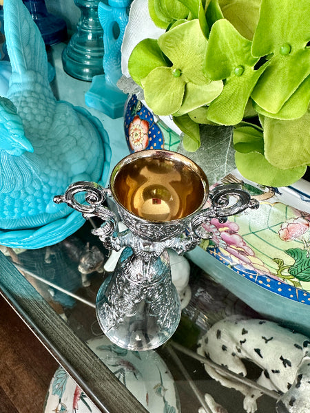 Vintage Silverplate Wedding Cup, Loving Cup,Gold inside, Leonard, Japan