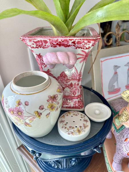 Vintage Ginger Jar, Carlesbad China, Makers Mark, Hand Painted, 3 piece