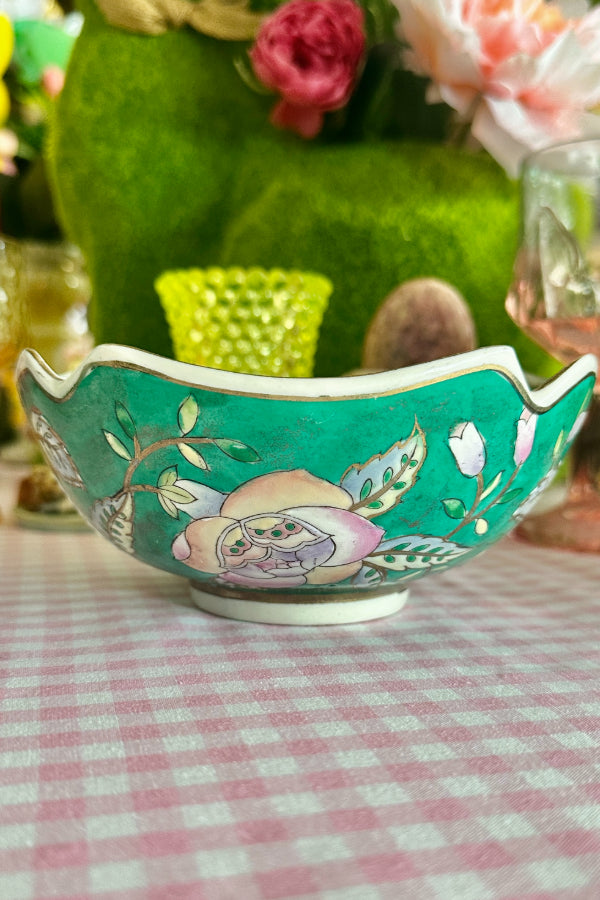 Vintage Chinese Porcelain Vases, Jars, Trinket dish, Famille Verte, Vibrant Green Glaze, Hand Painted lotus Flowers, 5 pieces Available, Sold Separately