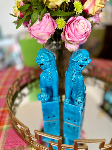 Vintage Foo Dog, Blue Ceramic, Mid Century Modern Large Size, 2 Available, EACH SOLD SEPARATELY